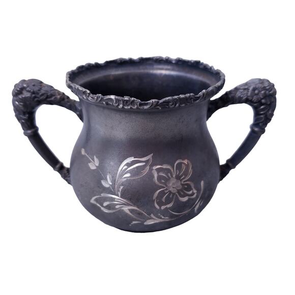 Antique Silverplate Etched Spooner Sugar Creamer 4pc Set Engraved Vintage Decor - Picture 8 of 16